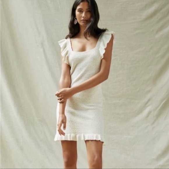 NWT House of Harlow 1960 Cream Knit Ruffle Midi Dress Size M - Picture 7 of 7